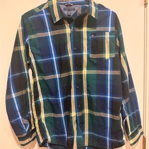 Tommy Hilfiger Blue and Green Plaid Shirt